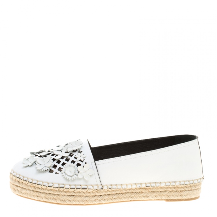 مملوكة مسبقًا Dior White Laser Cut Floral Embellished Leather Flore Espadrilles Size 40