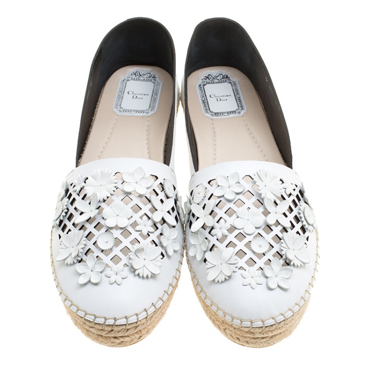 مملوكة مسبقًا Dior White Laser Cut Floral Embellished Leather Flore Espadrilles Size 40