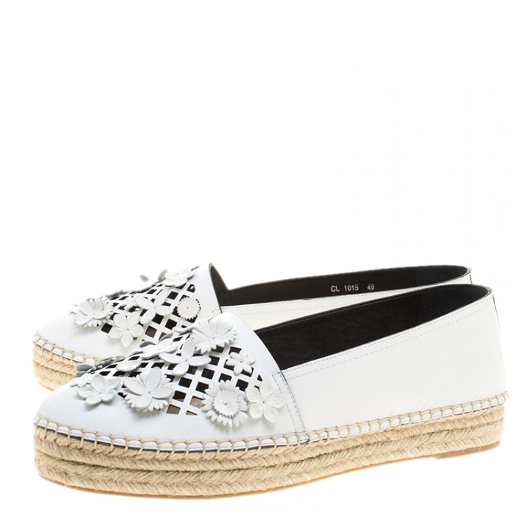 مملوكة مسبقًا Dior White Laser Cut Floral Embellished Leather Flore Espadrilles Size 40