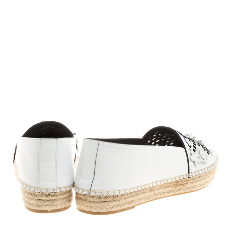 مملوكة مسبقًا Dior White Laser Cut Floral Embellished Leather Flore Espadrilles Size 40