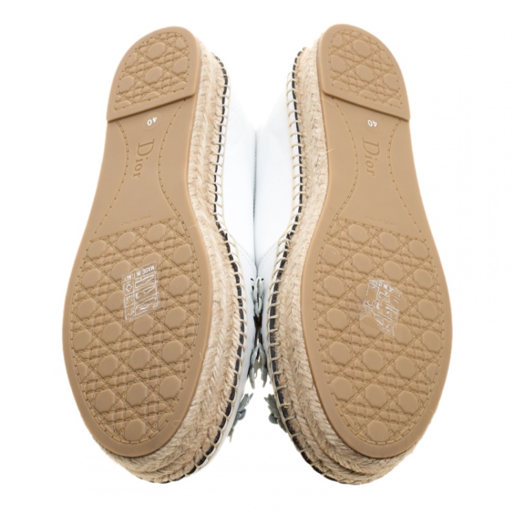 مملوكة مسبقًا Dior White Laser Cut Floral Embellished Leather Flore Espadrilles Size 40