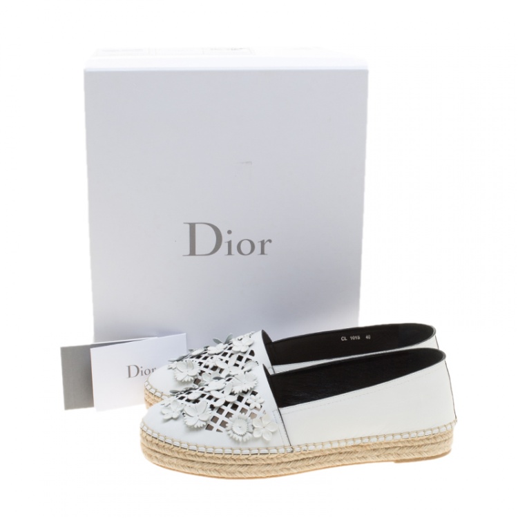 مملوكة مسبقًا Dior White Laser Cut Floral Embellished Leather Flore Espadrilles Size 40