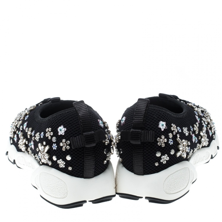 Pre Owned Dior Black Mesh Fusion Crystal Embellished Slip On Sneakers Size 36.5