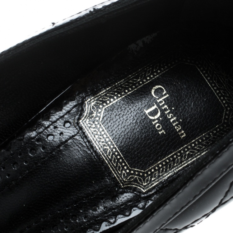Pre Owned Dior Black Patent Cannage Leather Peep Toe Bow Pumps Size 36.5