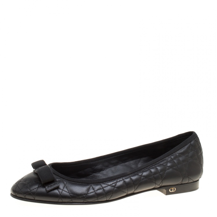 Christian Dior Black Quilted Cannage Leather My Dior Ballet Flats Size ...