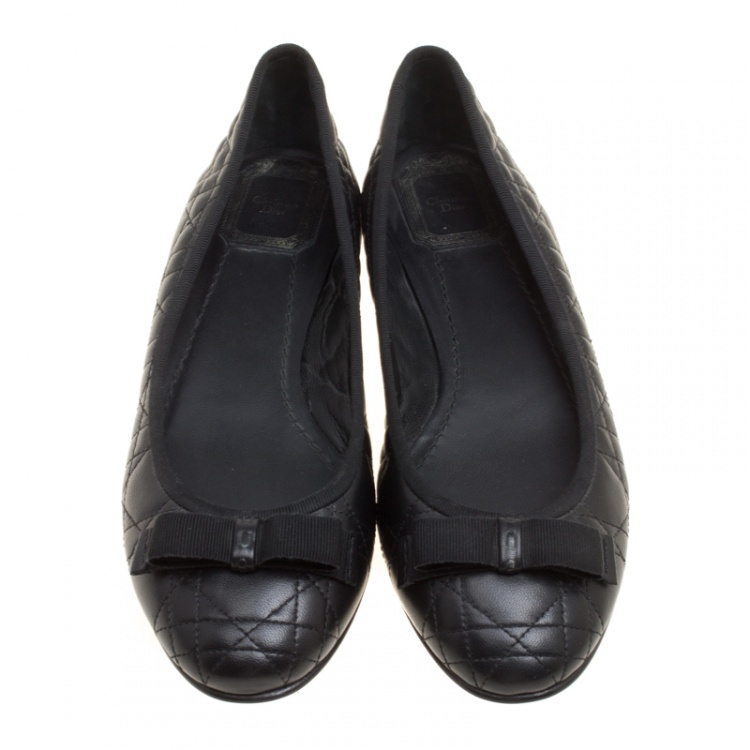 Pre Owned Christian Dior Black Quilted Cannage Leather My Dior Ballet Flats Size 39