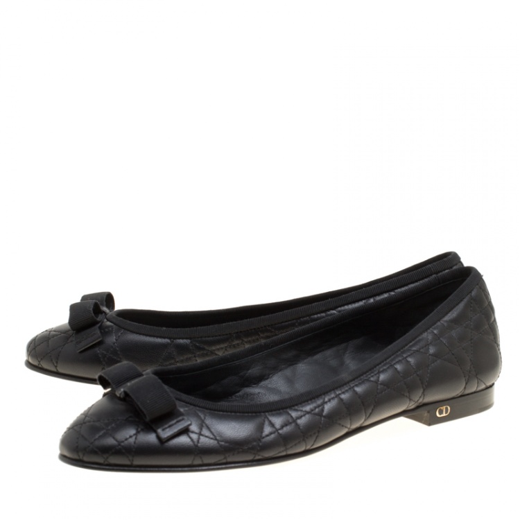 Pre Owned Christian Dior Black Quilted Cannage Leather My Dior Ballet Flats Size 39