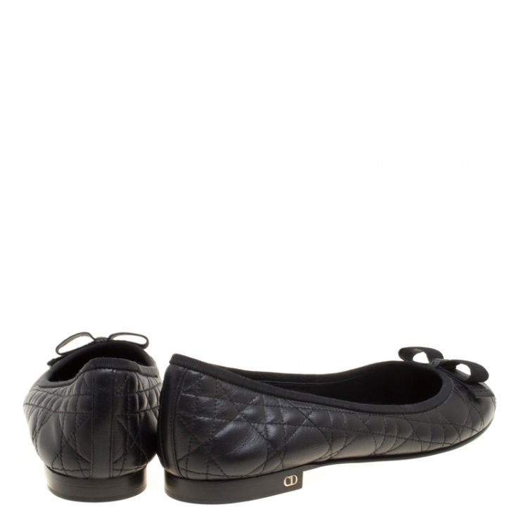 Pre Owned Christian Dior Black Quilted Cannage Leather My Dior Ballet Flats Size 39