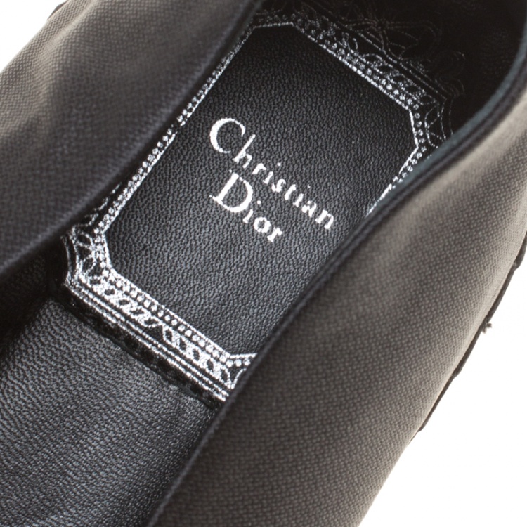 Pre Owned Dior Black Floral Embellished Canvas Espadrille Loafers Size 38