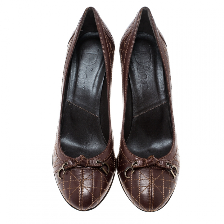 Pre Owned Dior Brown Cannage Leather Pumps Size 40.5