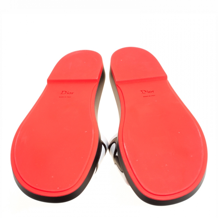 Pre Owned Dior Tri Color Leather Marina Flat Slides Size 41