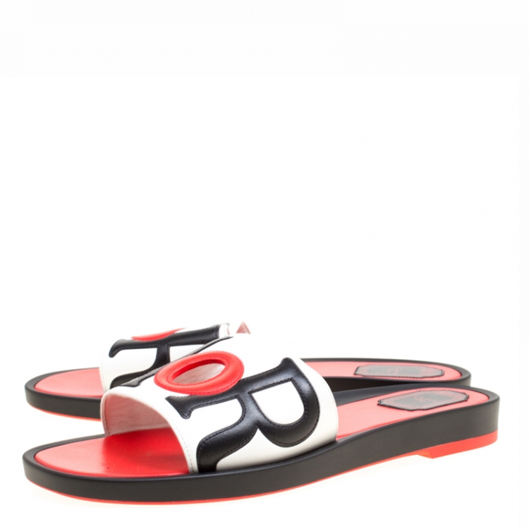 Pre Owned Dior Tri Color Leather Marina Flat Slides Size 41