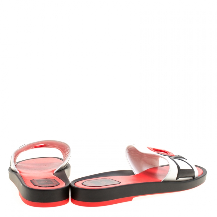 Pre Owned Dior Tri Color Leather Marina Flat Slides Size 41