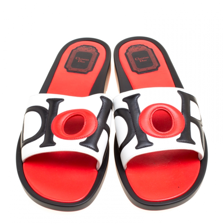Pre Owned Dior Tri Color Leather Marina Flat Slides Size 41