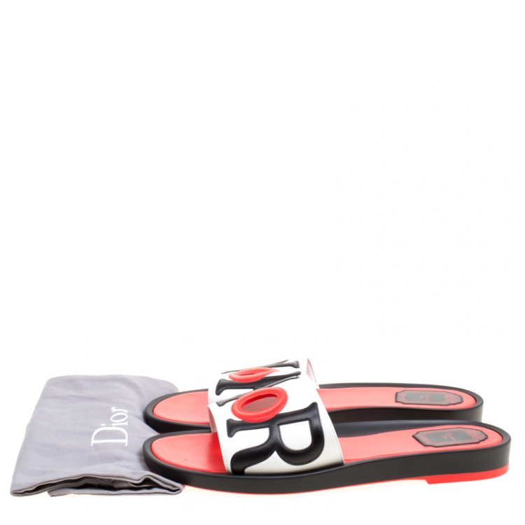 Pre Owned Dior Tri Color Leather Marina Flat Slides Size 41
