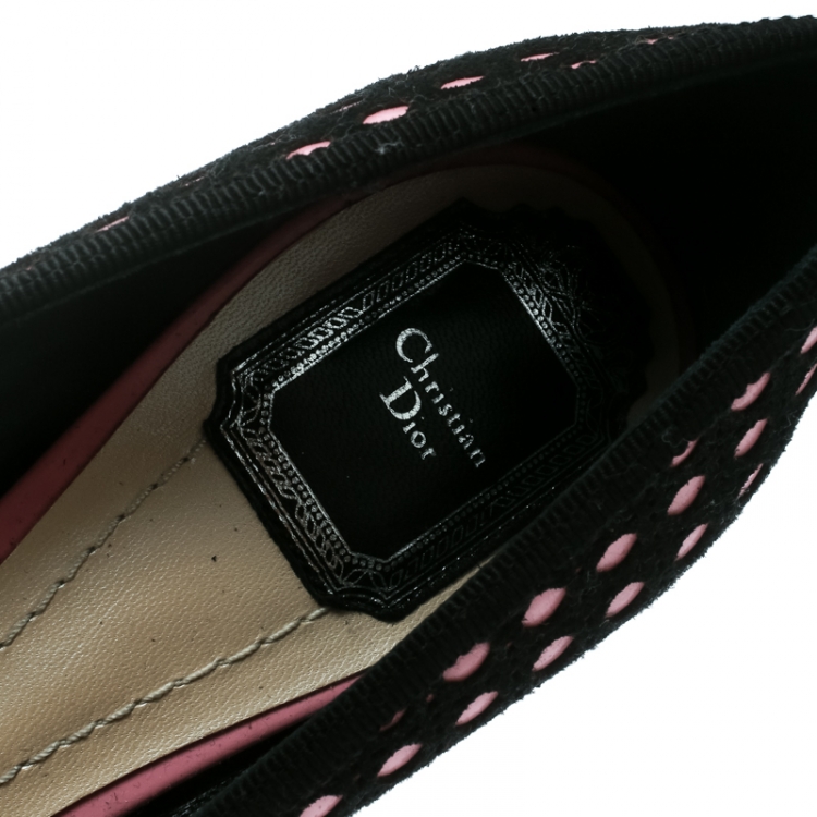 Pre Owned Dior Black Suede With Pink Leather Contrast Cannage Peep Toe Platform Pumps Size 39