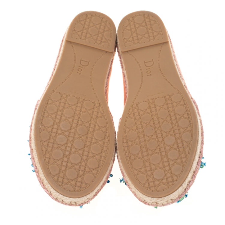 Pre Owned Dior Blush Pink Embellished Fabric Espadrilles Size 38