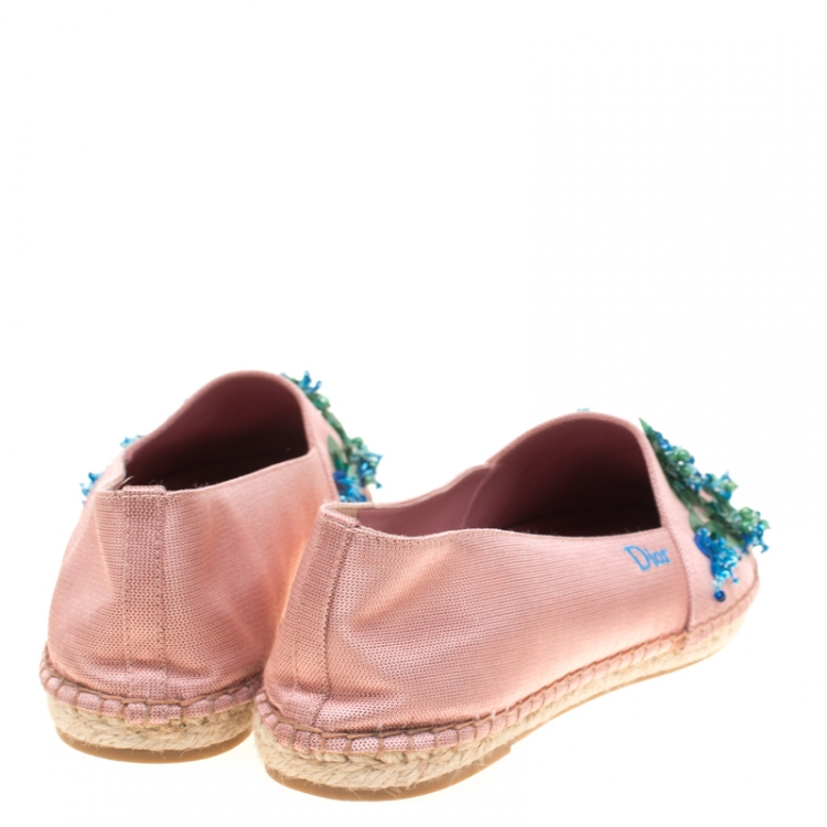 Pre Owned Dior Blush Pink Embellished Fabric Espadrilles Size 38