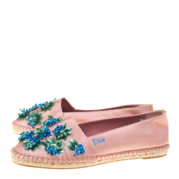 Pre Owned Dior Blush Pink Embellished Fabric Espadrilles Size 38