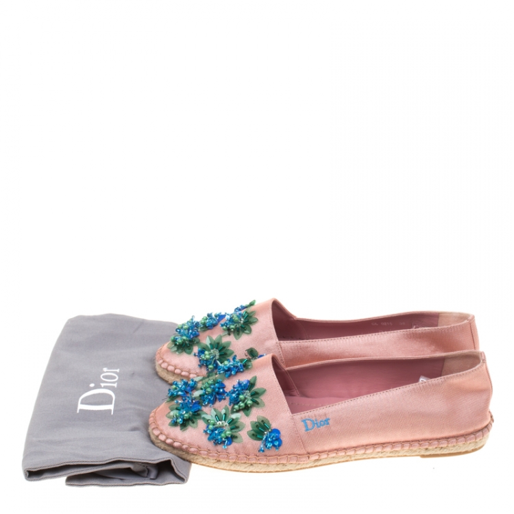 Pre Owned Dior Blush Pink Embellished Fabric Espadrilles Size 38