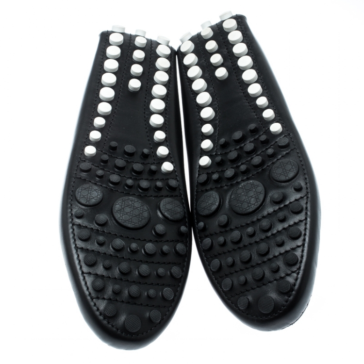 Pre Owned Dior Black Laser Cut Floral Embellished Leather Flore Loafers Size 41.5