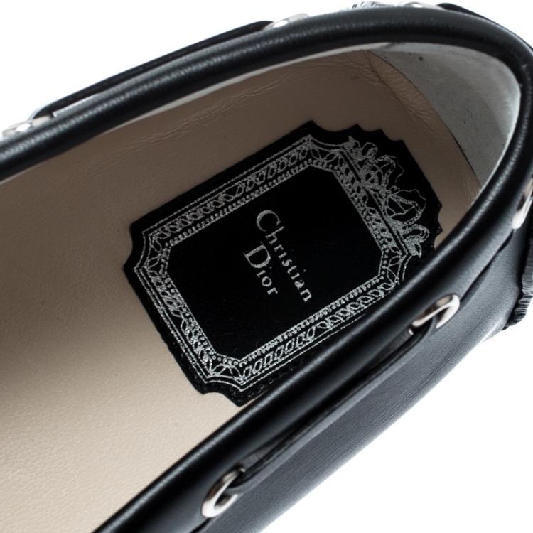 Pre Owned Dior Black Laser Cut Floral Embellished Leather Flore Loafers Size 41.5