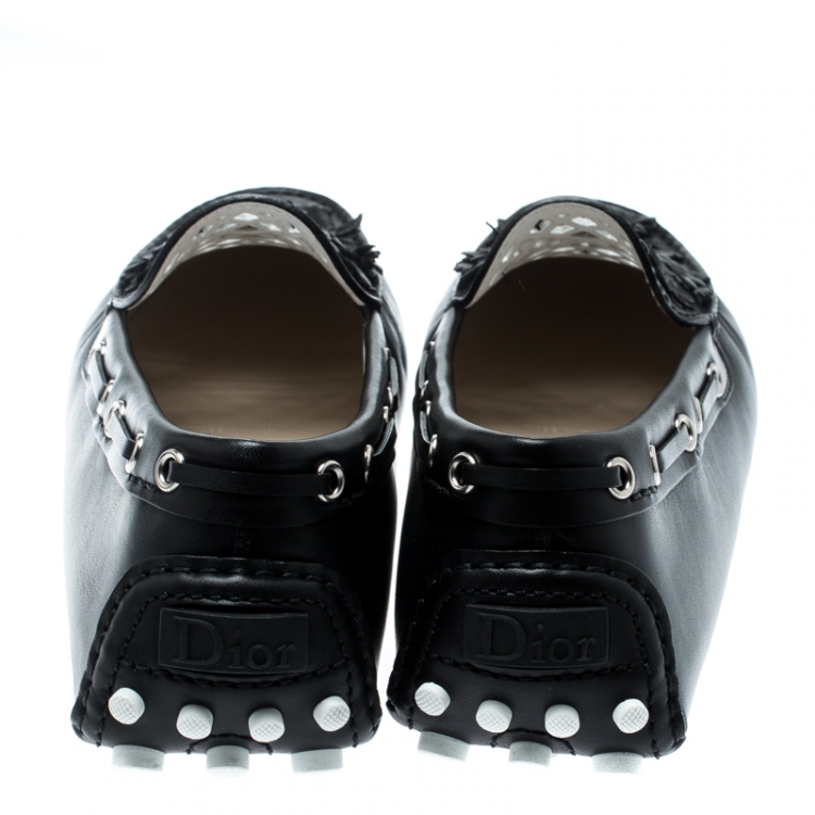 Pre Owned Dior Black Laser Cut Floral Embellished Leather Flore Loafers Size 41.5