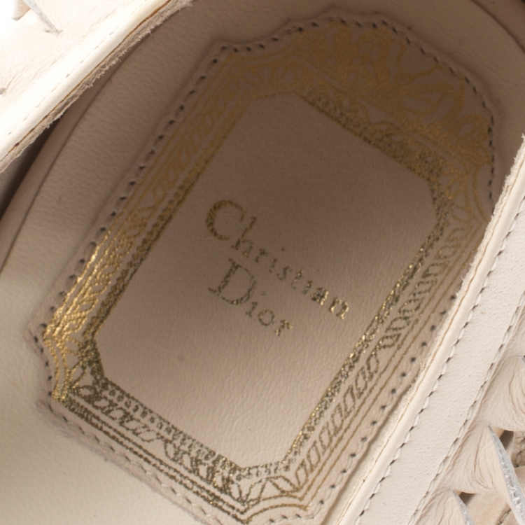 Pre Owned Dior Beige Leather Cut Out Detail Bow Pumps Size 41