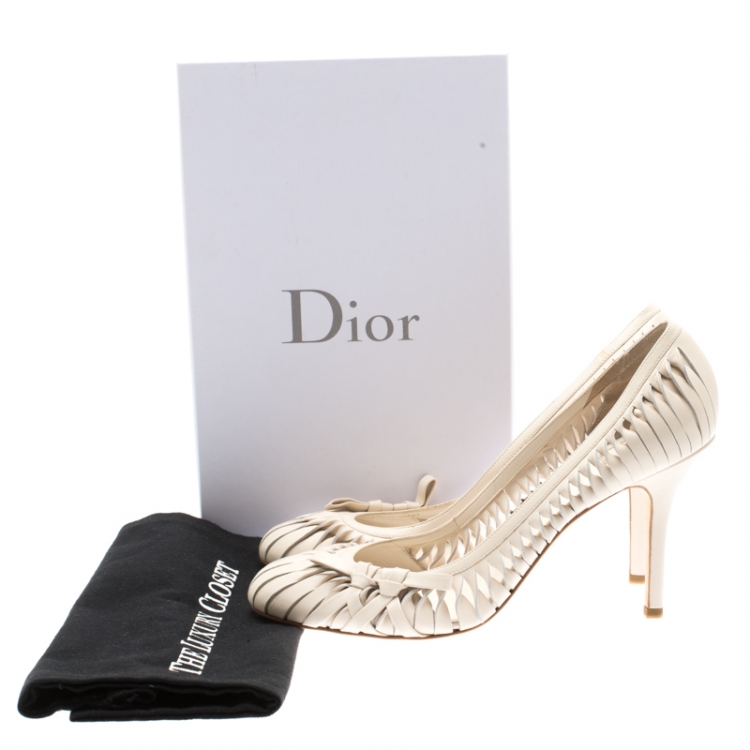 Pre Owned Dior Beige Leather Cut Out Detail Bow Pumps Size 41