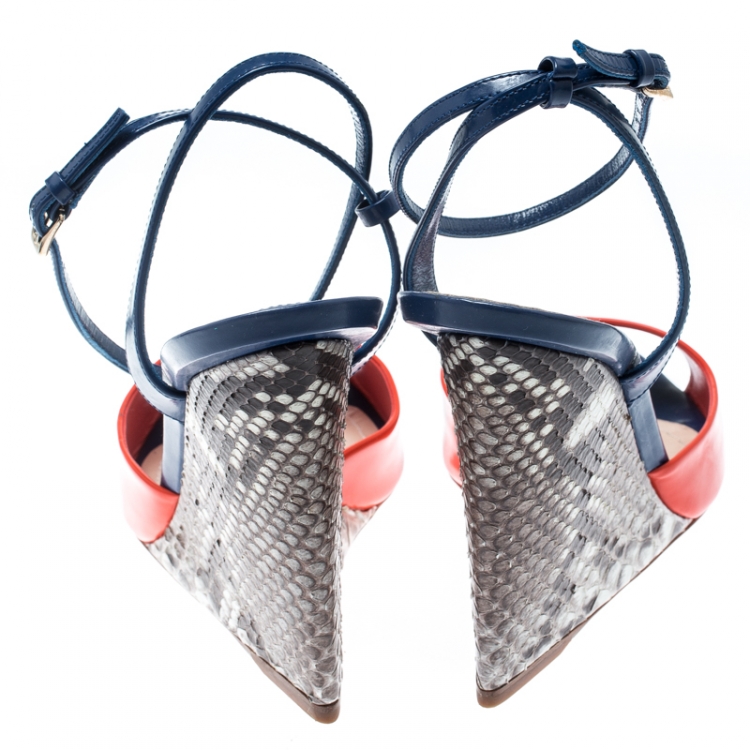 Pre Owned Dior Multicolor Leather Escapade Python Leather Wedge Ankle Strap Sandals Size 39