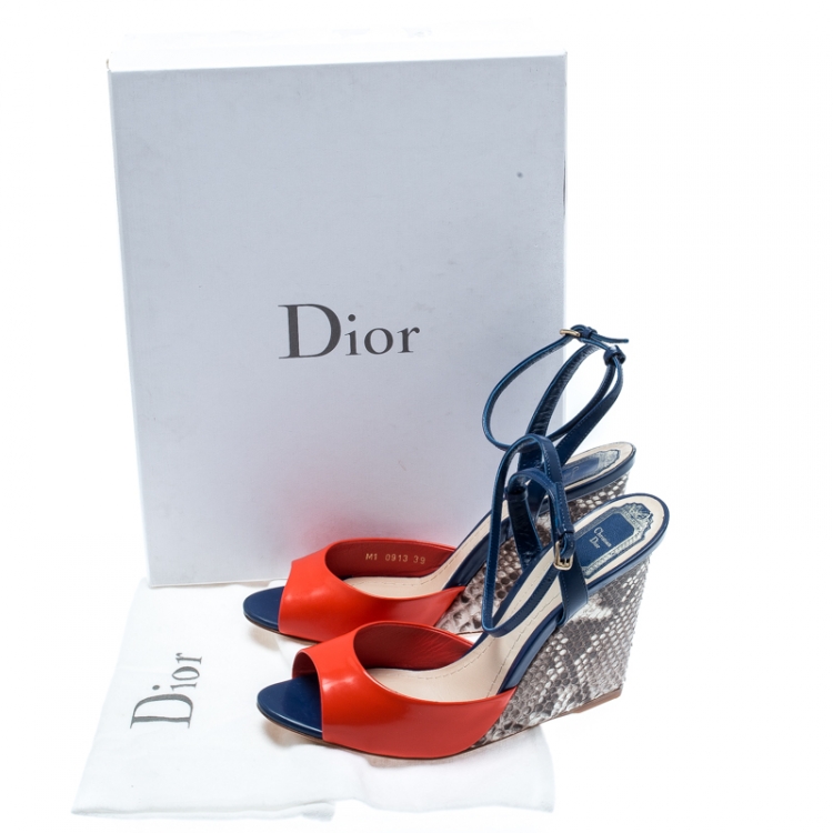 Pre Owned Dior Multicolor Leather Escapade Python Leather Wedge Ankle Strap Sandals Size 39