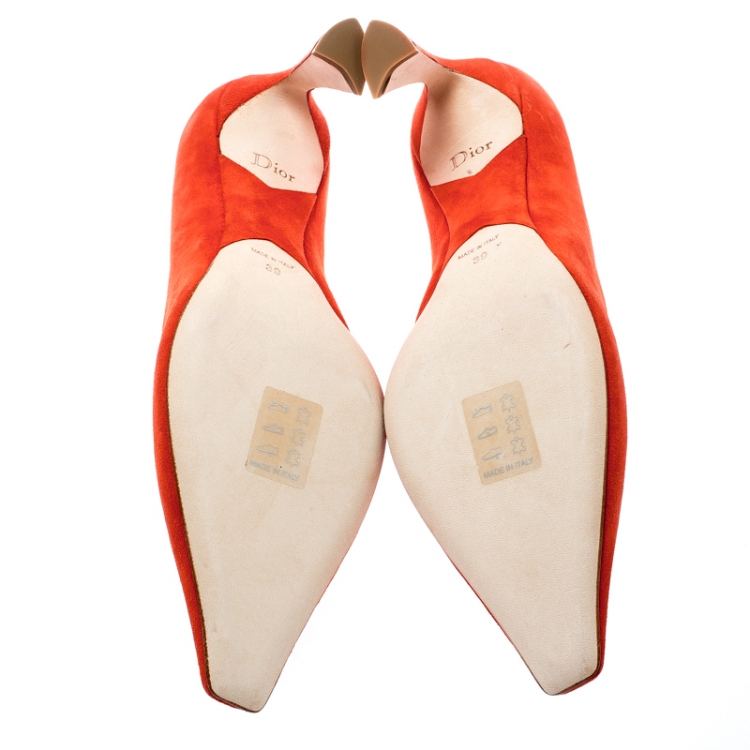 Pre Owned Dior Orange Suede Pointed Toe Pumps Size 39