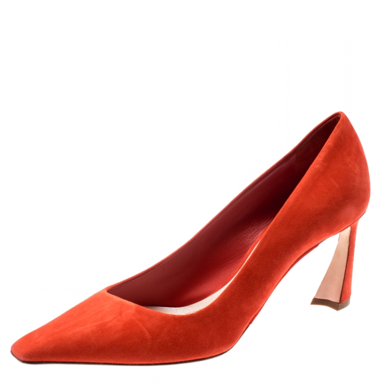 Pre Owned Dior Orange Suede Pointed Toe Pumps Size 39