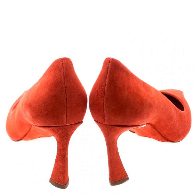 Pre Owned Dior Orange Suede Pointed Toe Pumps Size 39