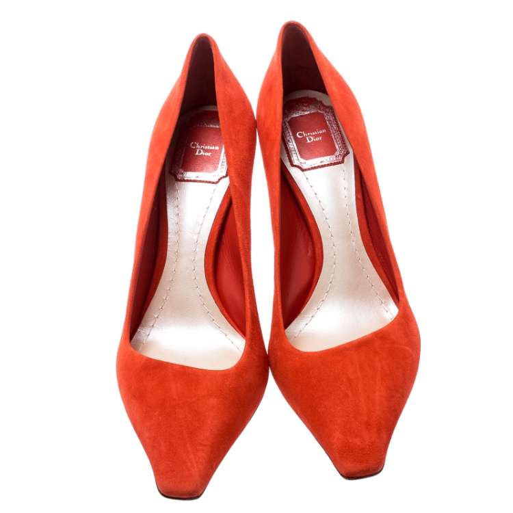 Pre Owned Dior Orange Suede Pointed Toe Pumps Size 39