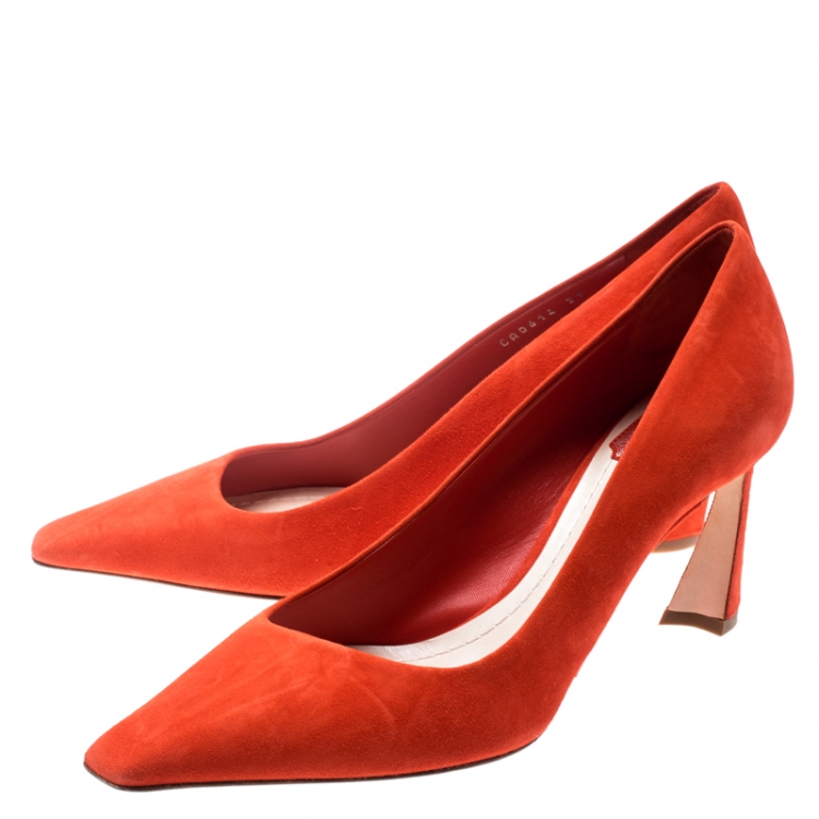 Pre Owned Dior Orange Suede Pointed Toe Pumps Size 39
