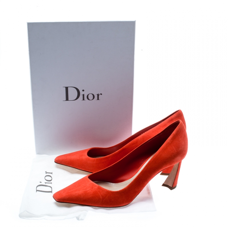 Pre Owned Dior Orange Suede Pointed Toe Pumps Size 39