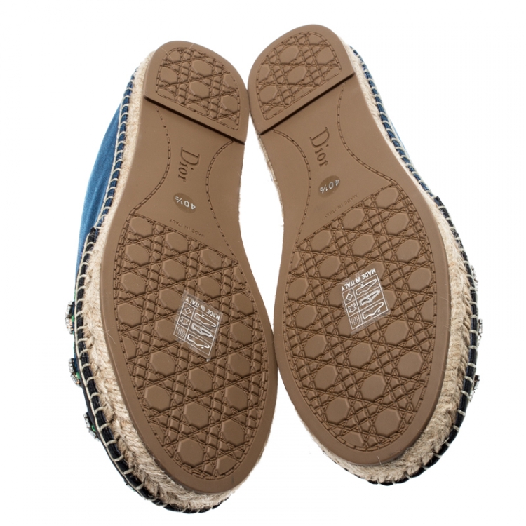 Pre Owned Dior Two Tone Crystal Embellished Fabric Riviera Espadrilles Size 40.5