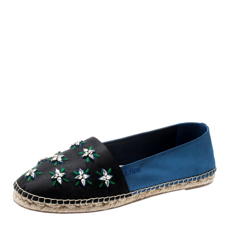 Pre Owned Dior Two Tone Crystal Embellished Fabric Riviera Espadrilles Size 40.5