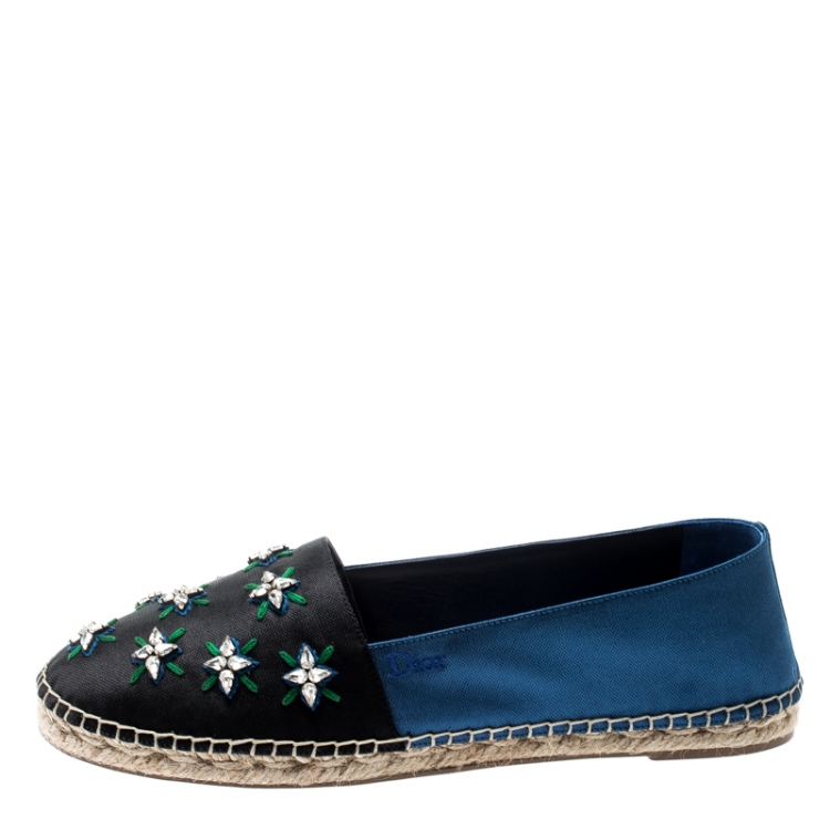 Pre Owned Dior Two Tone Crystal Embellished Fabric Riviera Espadrilles Size 40.5