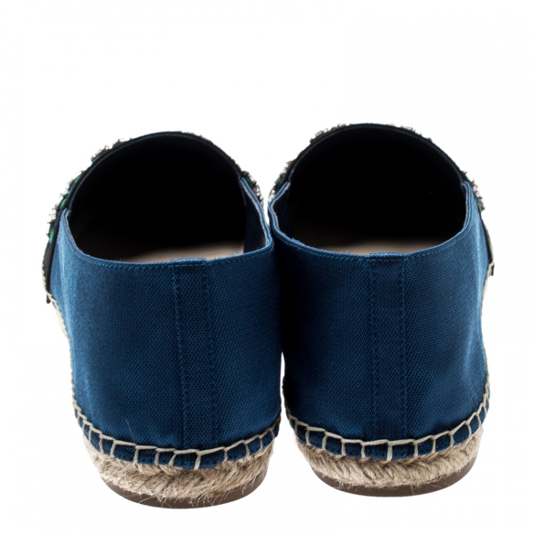 Pre Owned Dior Two Tone Crystal Embellished Fabric Riviera Espadrilles Size 40.5