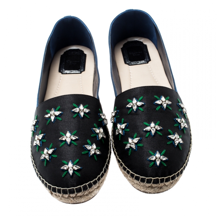 Pre Owned Dior Two Tone Crystal Embellished Fabric Riviera Espadrilles Size 40.5