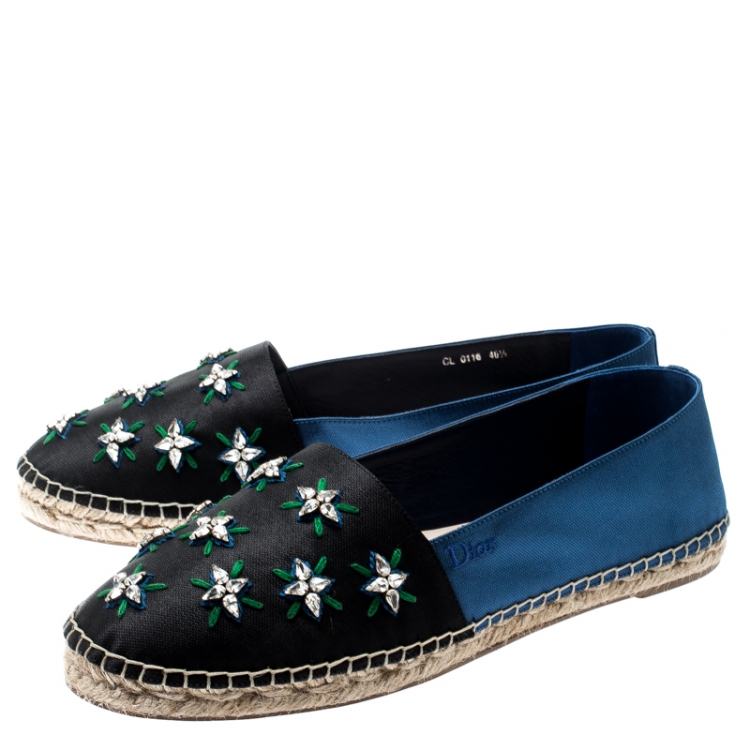 Pre Owned Dior Two Tone Crystal Embellished Fabric Riviera Espadrilles Size 40.5