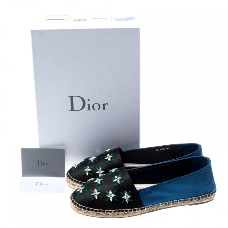 Pre Owned Dior Two Tone Crystal Embellished Fabric Riviera Espadrilles Size 40.5
