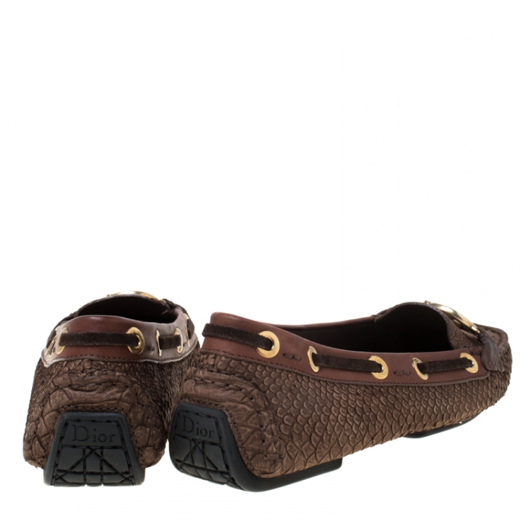Pre Owned Dior Brown Python Leather CD Loafers Size 37