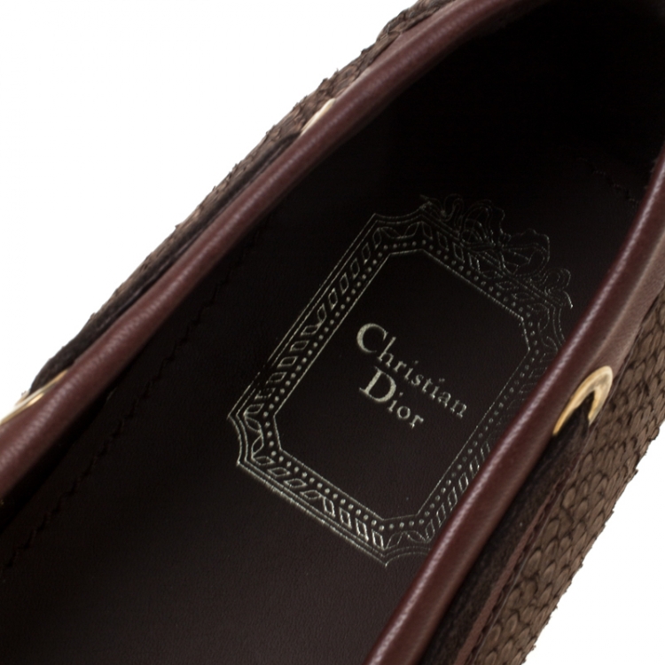 Pre Owned Dior Brown Python Leather CD Loafers Size 37