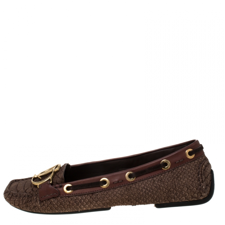 Pre Owned Dior Brown Python Leather CD Loafers Size 37