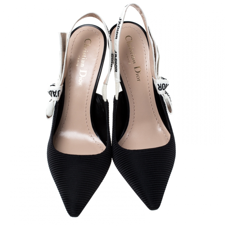 Pre Owned Dior Black Fabric J'adior Slingback Pointed Toe Sandals Size 38.5