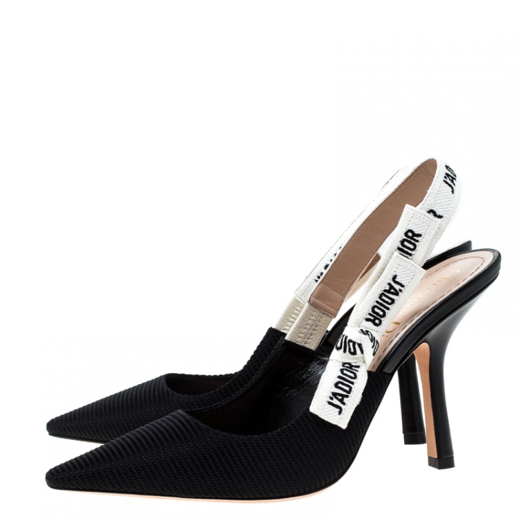 Pre Owned Dior Black Fabric J'adior Slingback Pointed Toe Sandals Size 38.5