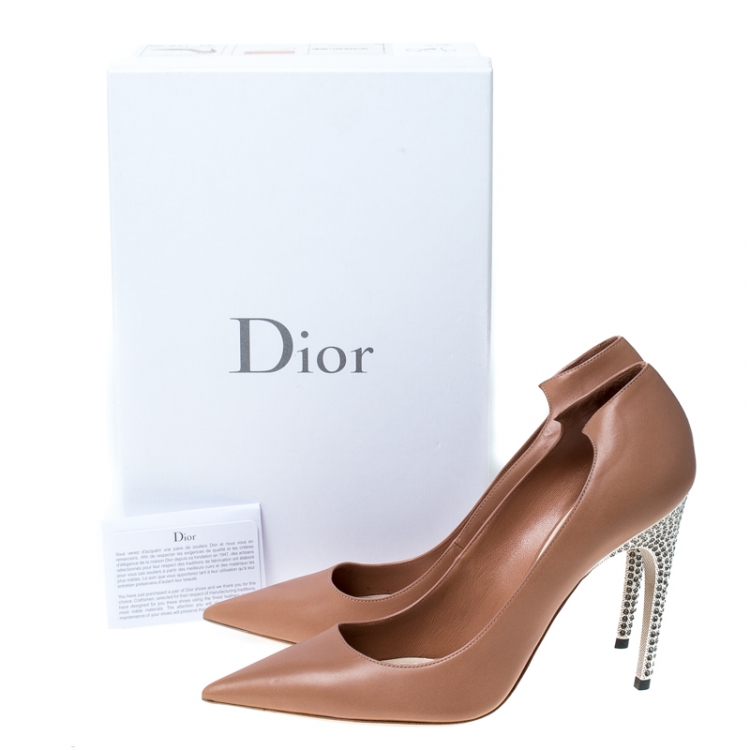 Pre Owned Dior Nude Beige Leather Crystal Embellished Flash Pointed Toe Pumps Size 41
